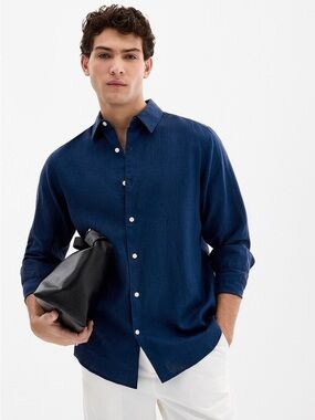 Simons Le 31 European Linen Modern Fit Shirt Men’s Size Medium Navy Blue